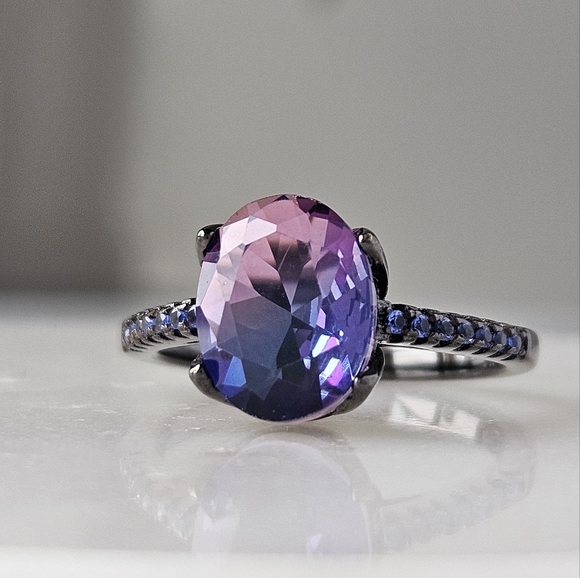 Pink & Purple Oval Gemstone Ring, real 925 Sterling Silver Charmed Aroma - Picture 5 of 7
